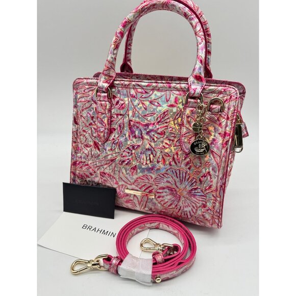 BRAHMIN Cami croc embossed leather satchel crossbody bag - Coral Snapdragon - Picture 1 of 14